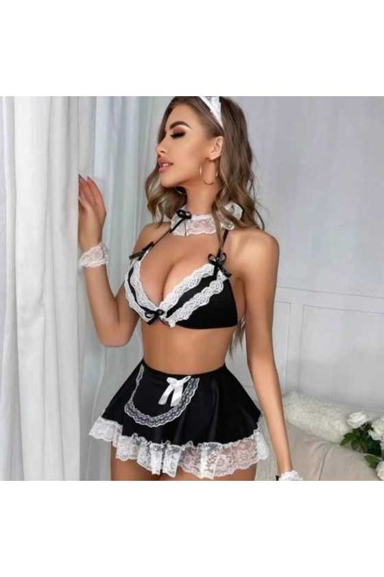 Costume Soubrette blanc noir