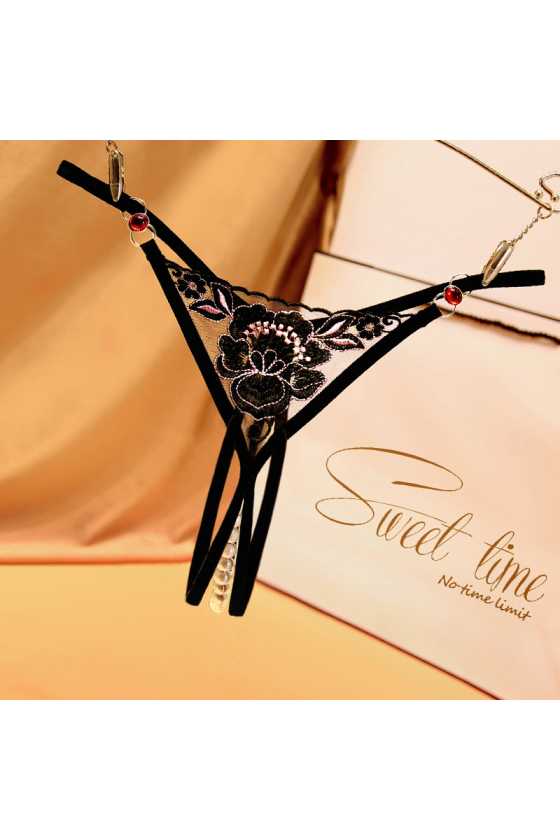 String Ouvert Brodé Perles & Strass